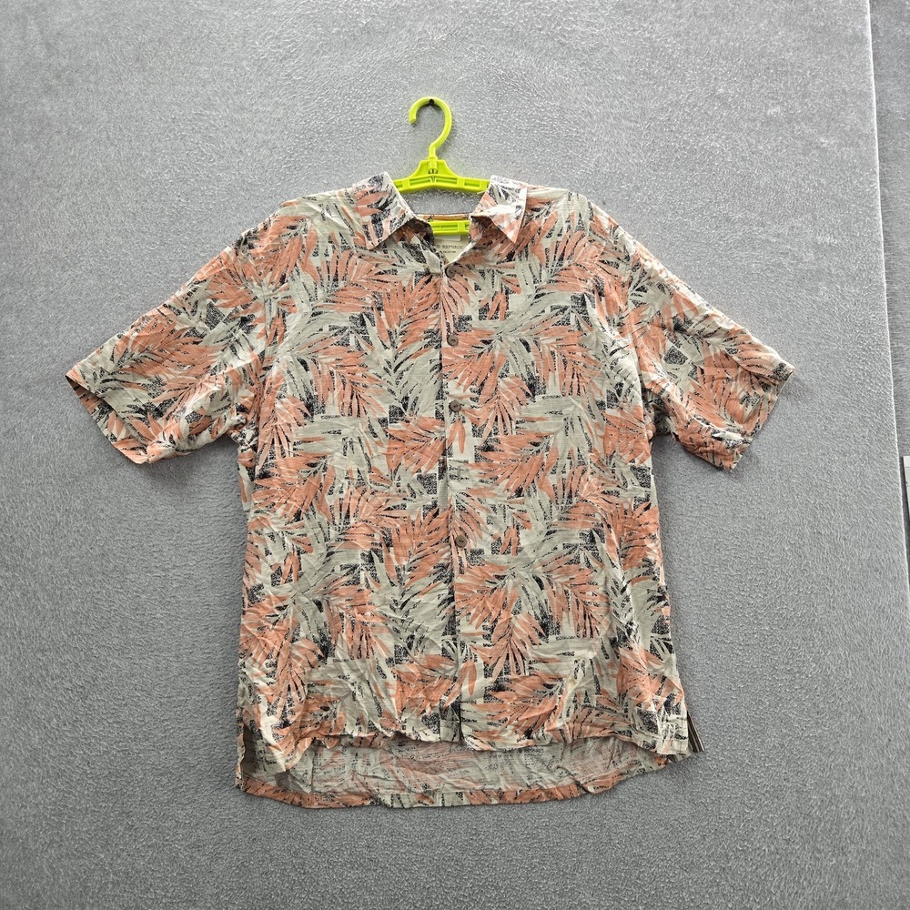 VINTAGE Island Republic Men Button Up‎ Shirt XL Peach Silk Floral Vintage